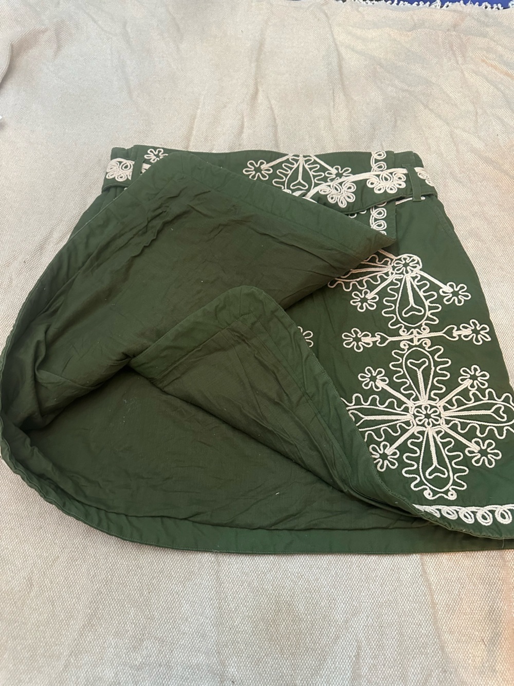 Sézane Leandra Embroidered Wrap Mini Skirt Green Cream Parisian 38921 - Picture 9 of 15